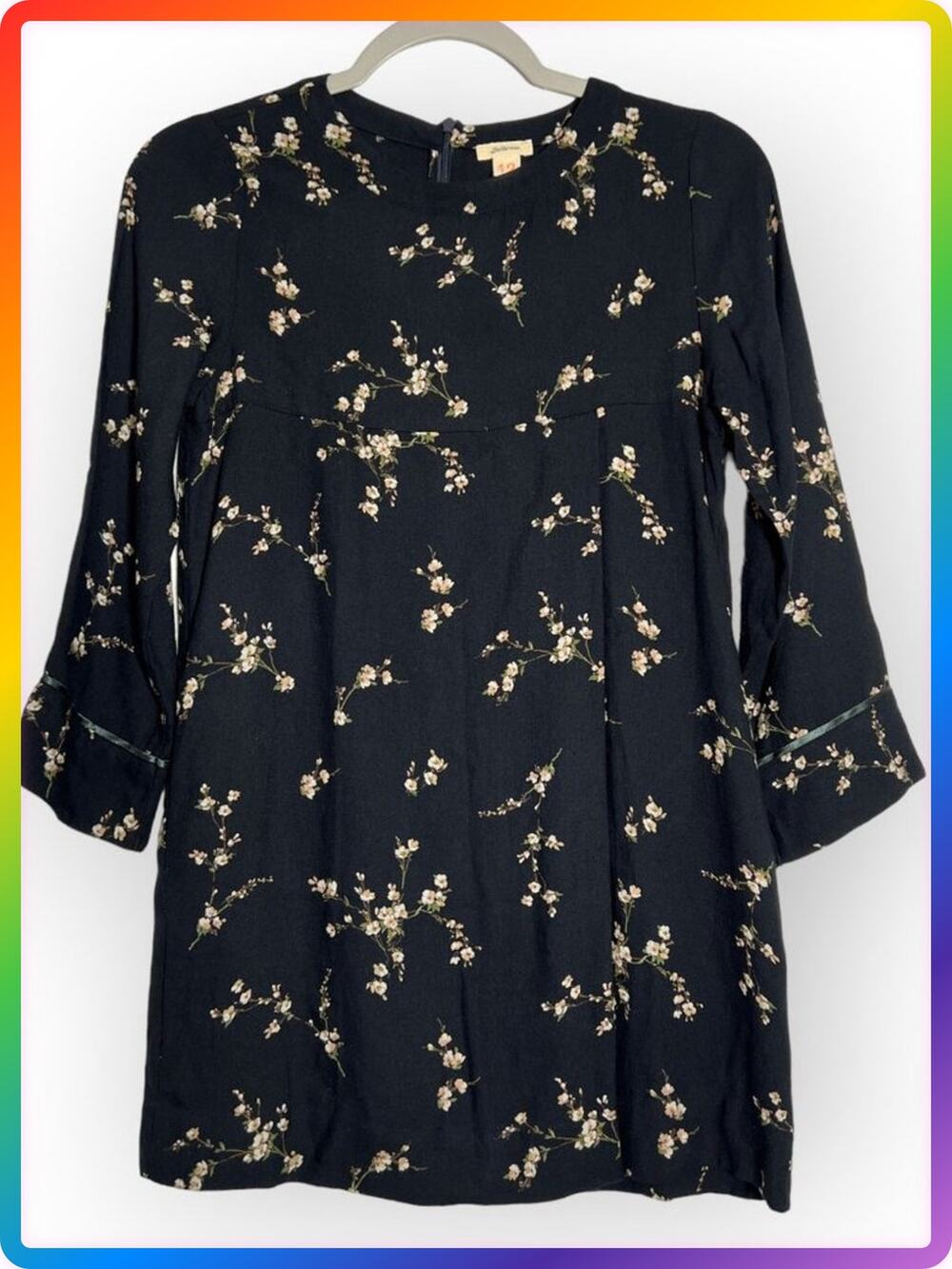 NWOT Bellerose Girls 12 Floral Summer Dress Black Long Sleeve Pockets